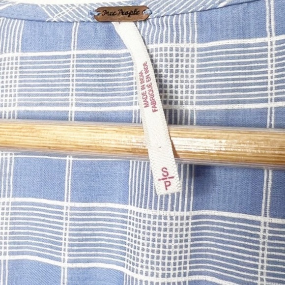 Free People Women's Time Out Lace Plaid Gingham 3/4 Sleeve Ruffle Tunic Blouse - Picture 14 of 16